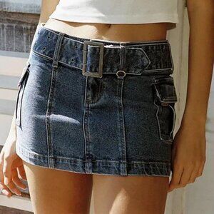 GHANDA Australia Denim Belted Mini Skirt - Y2K Style